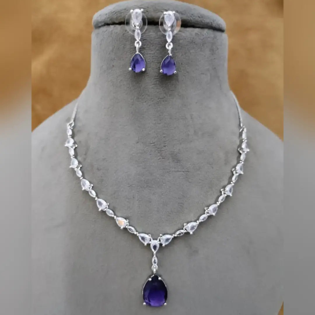 American Diamond Drop Pendant Necklace Set with Drop Earrings