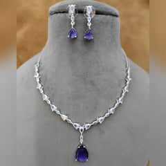 American Diamond Drop Pendant Necklace Set with Drop Earrings