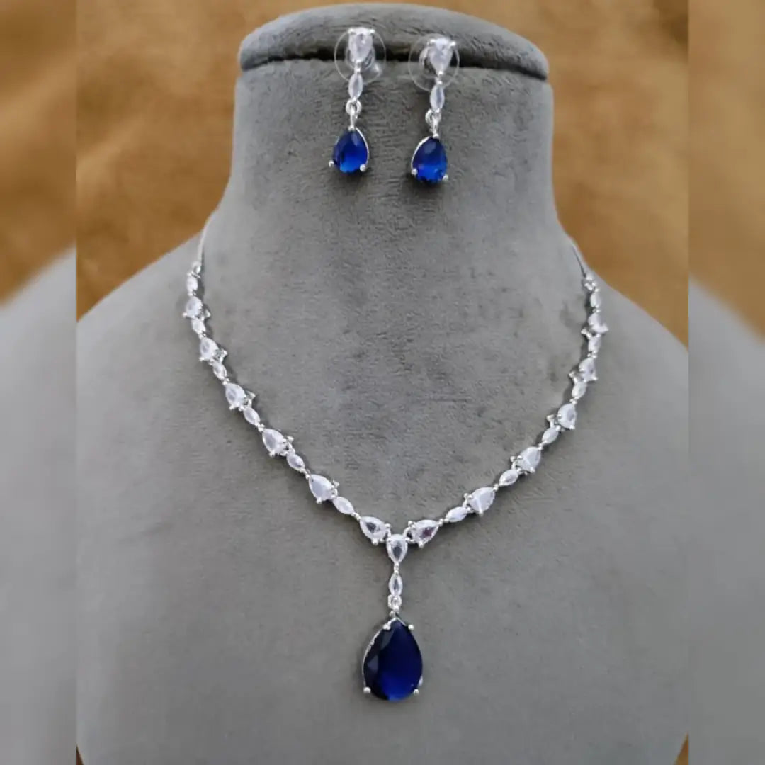 American Diamond Drop Pendant Necklace Set with Drop Earrings