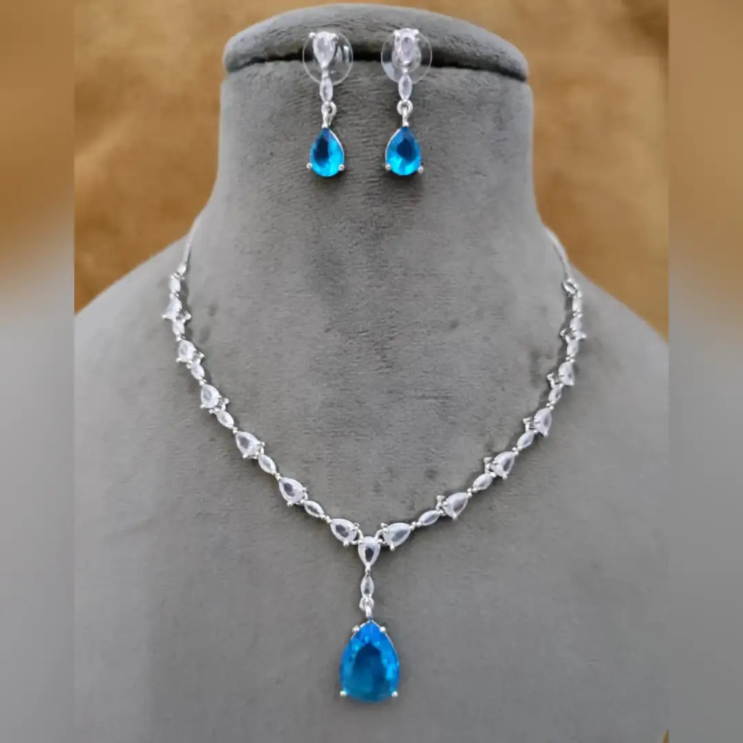 American Diamond Drop Pendant Necklace Set with Drop Earrings