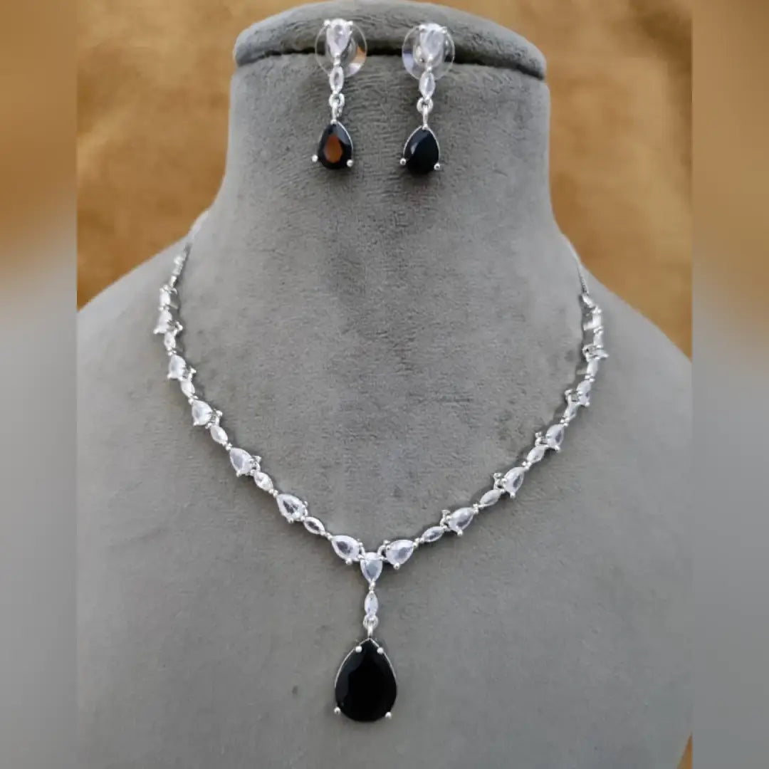 American Diamond Drop Pendant Necklace Set with Drop Earrings