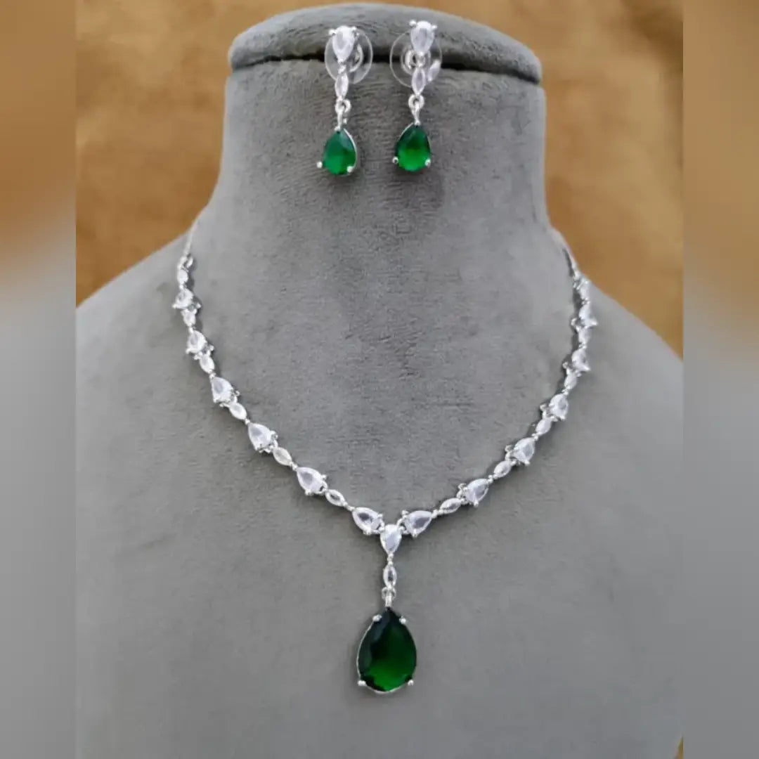 American Diamond Drop Pendant Necklace Set with Drop Earrings