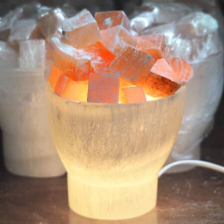 Selenite Fire Bowl Lamp With Orange Selenite Chunks