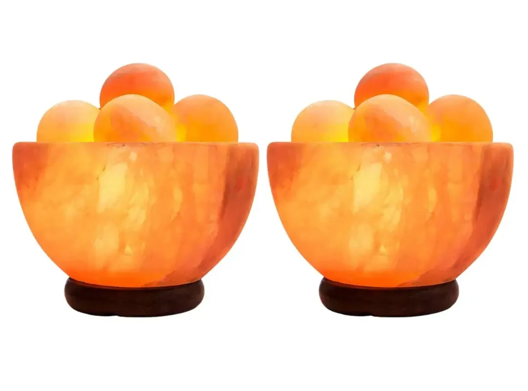 Himalayan Salt Fire bowl Lamp with Balls Twin Pack