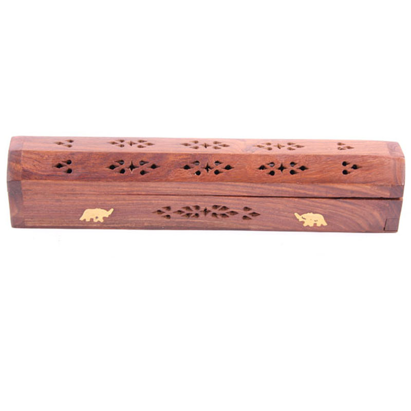 Sheesham Wood Incense Holder with Brass Inlay