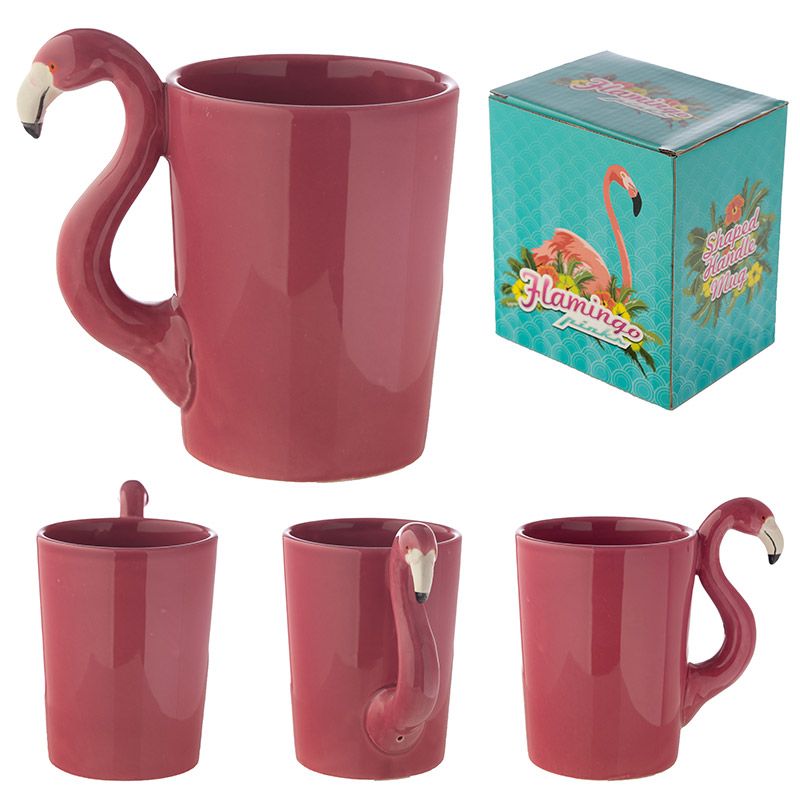 Ceramic Pink Flamingo Shaped Handle Mug