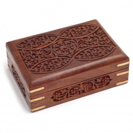 Ornate Wooden Box with Brass Corners